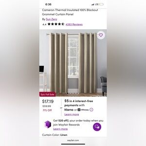 Sun Zero Beige Blackout Curtains